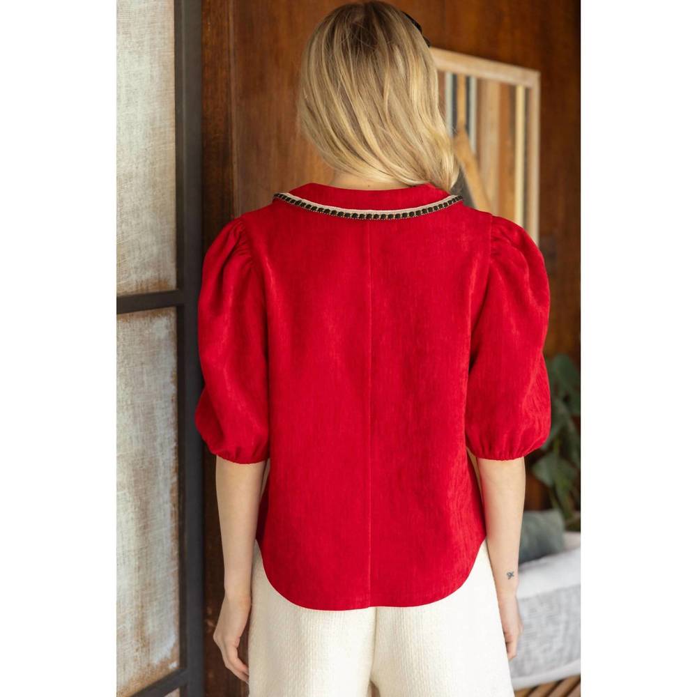 NEW VOY collard knit top in red - Picture 2 of 6